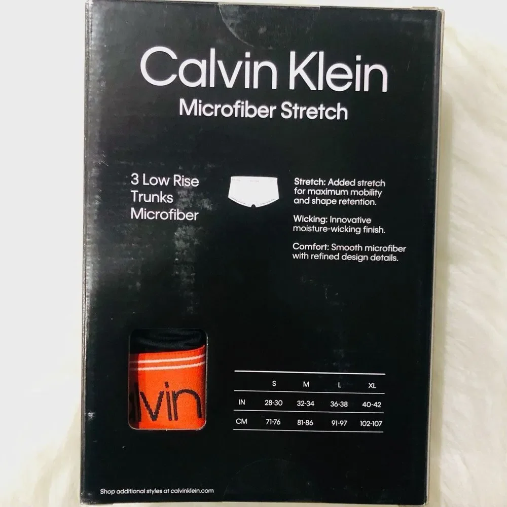 Calvin‎ Klein Mens 3 Pack Microfiber Stretch Low Rise Trunks Black XL NB2570